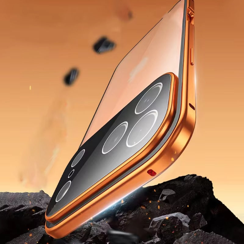Luxury iPhone Case — 360° Full Protection Double-Sided Magnetic Glass with Aluminum Alloy Frame, Snap-Lock Bumper Cover, Shockproof, Anti-Scratch Design