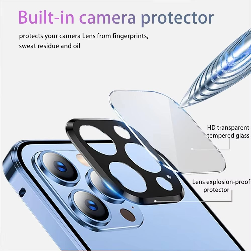 Luxury iPhone Case — 360° Full Protection Double-Sided Magnetic Glass with Aluminum Alloy Frame, Snap-Lock Bumper Cover, Shockproof, Anti-Scratch Design