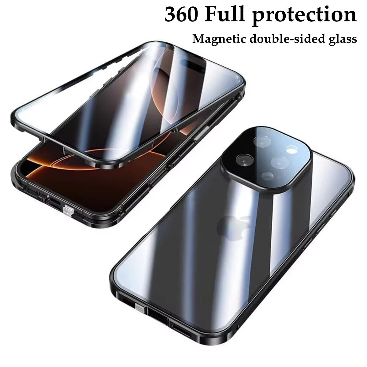 Luxury iPhone Case — 360° Full Protection Double-Sided Magnetic Glass with Aluminum Alloy Frame, Snap-Lock Bumper Cover, Shockproof, Anti-Scratch Design