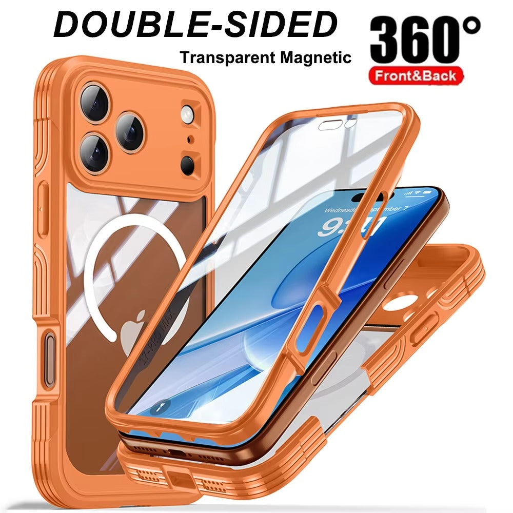 Luxury 360° Transparent Magnetic iPhone Case — Full Coverage Double-Sided Shockproof TPU Cover, MagSafe Compatible, Wireless Charging Safe