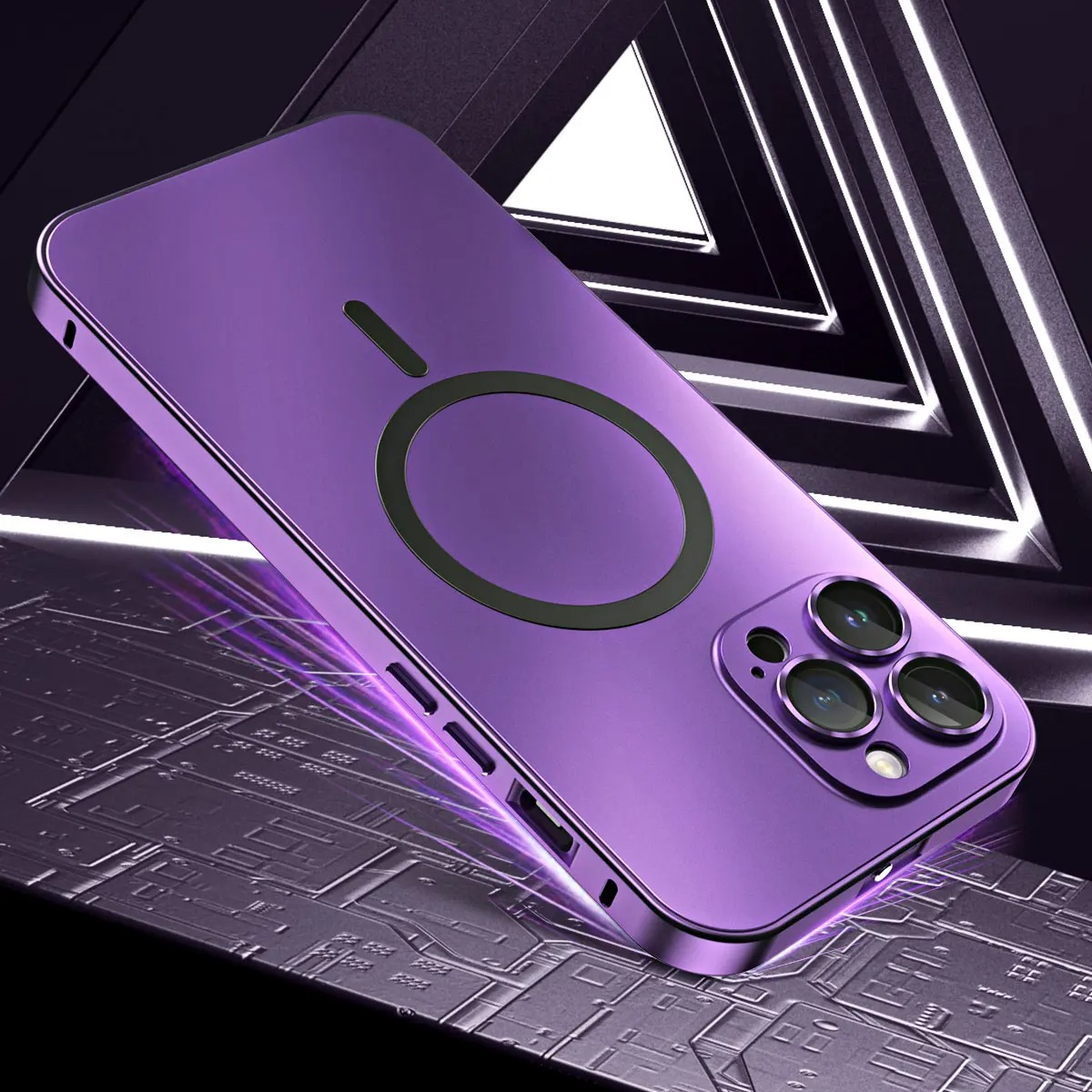 Luxury Aluminum Alloy Magnetic iPhone Case — Magsafe Wireless Charging, Full Coverage Shockproof Cover with Glass Lens, Matte Anti-Glare Finish