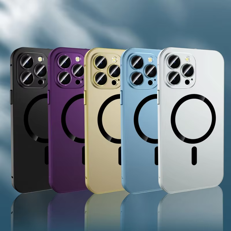 Luxury Aluminum Alloy Magnetic iPhone Case — Magsafe Wireless Charging, Full Coverage Shockproof Cover with Glass Lens, Matte Anti-Glare Finish