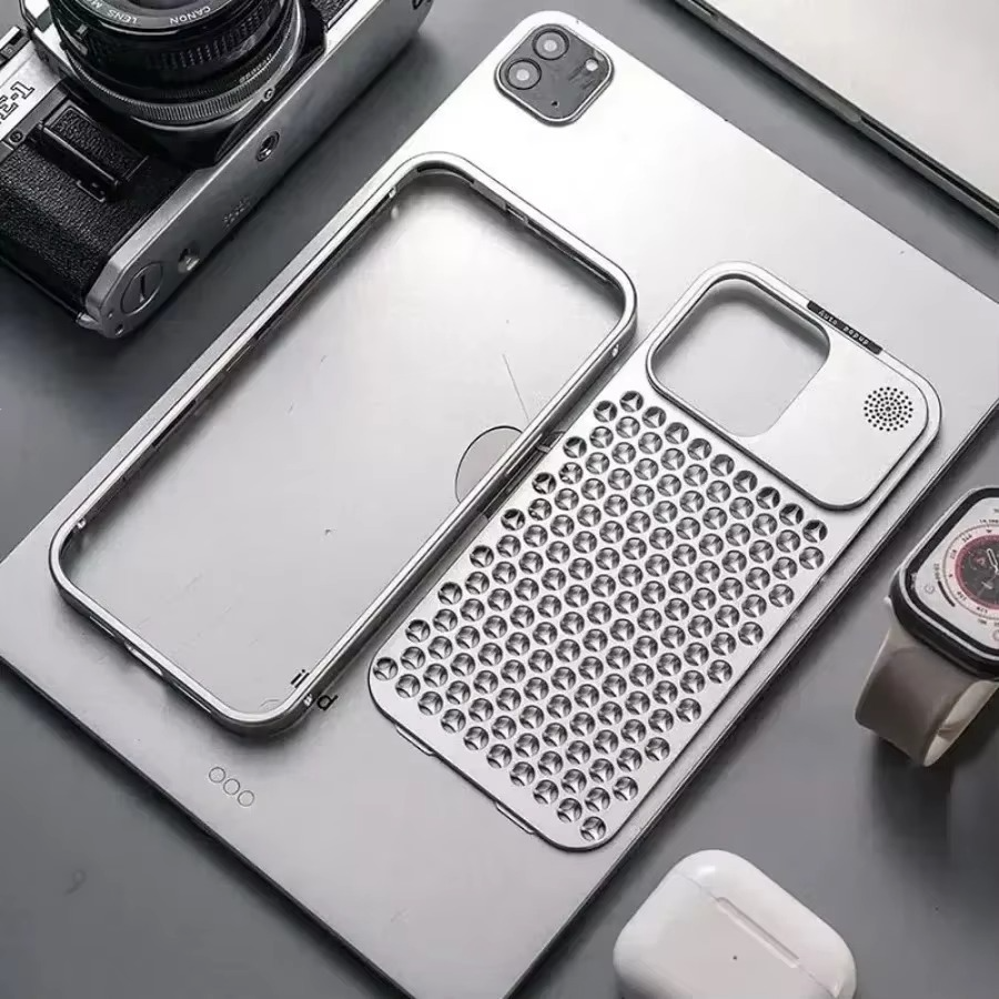 Luxury Aluminum Alloy iPhone Case — Full Coverage Shockproof Cooling Design with Aromatherapy Diffuser, Matte Anti-Fingerprint Finish, Non-Slip