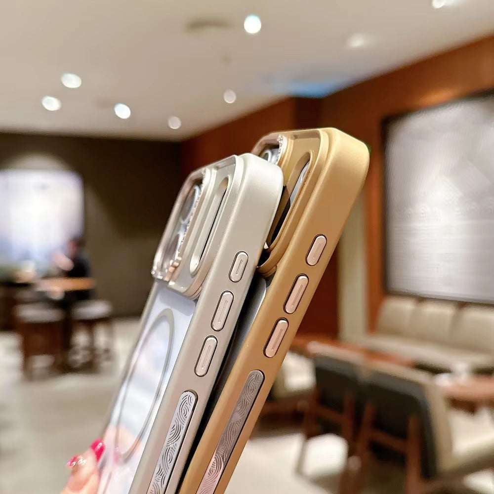 Luxury iPhone Case — Armor Magnetic Transparent Shockproof Acrylic Half-Wrapped Cover with Diamond Lens and MagSafe Wireless-Charging Compatibility