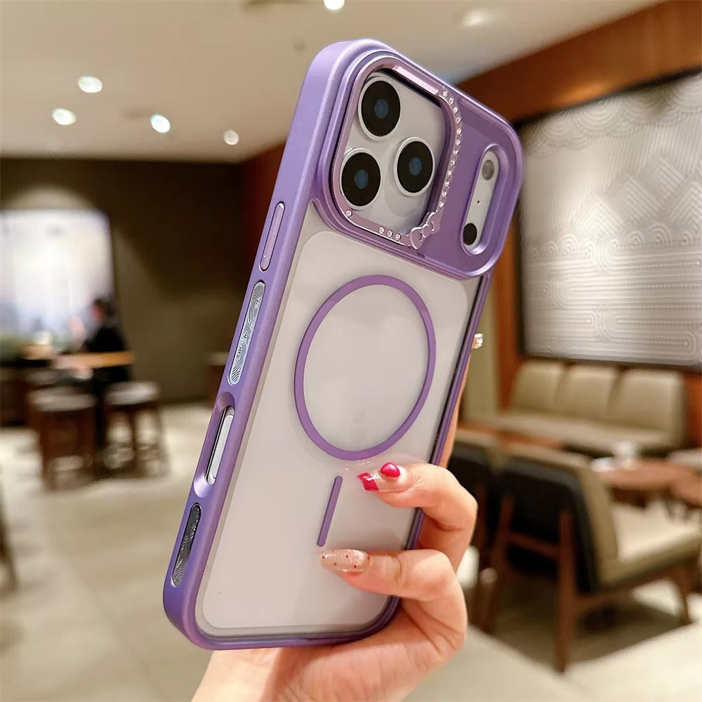 Luxury iPhone Case — Armor Magnetic Transparent Shockproof Acrylic Half-Wrapped Cover with Diamond Lens and MagSafe Wireless-Charging Compatibility