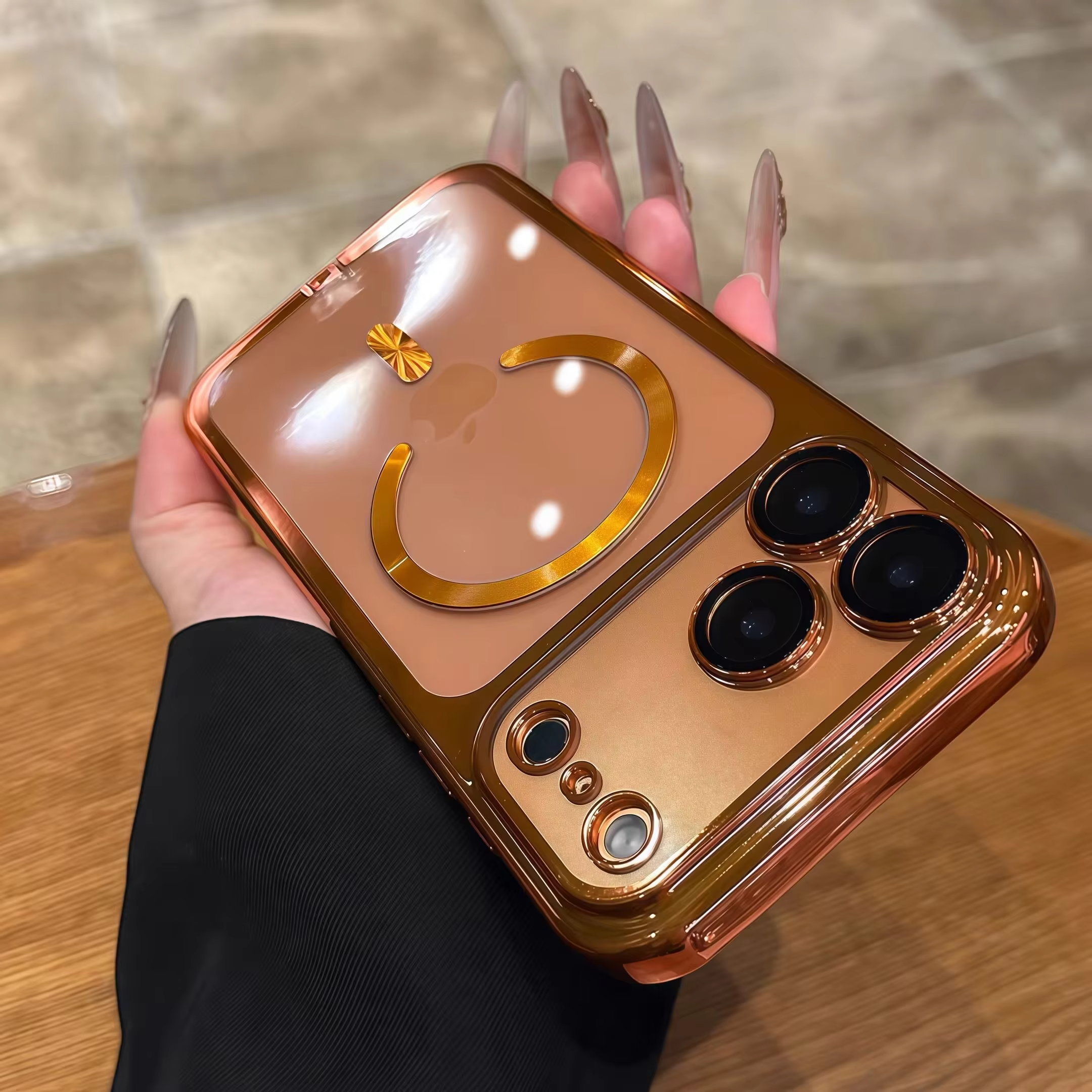 Luxury Clear Plating iPhone Case — MagSafe Wireless Charging Compatible, Shockproof Soft Acrylic Bumper Cover