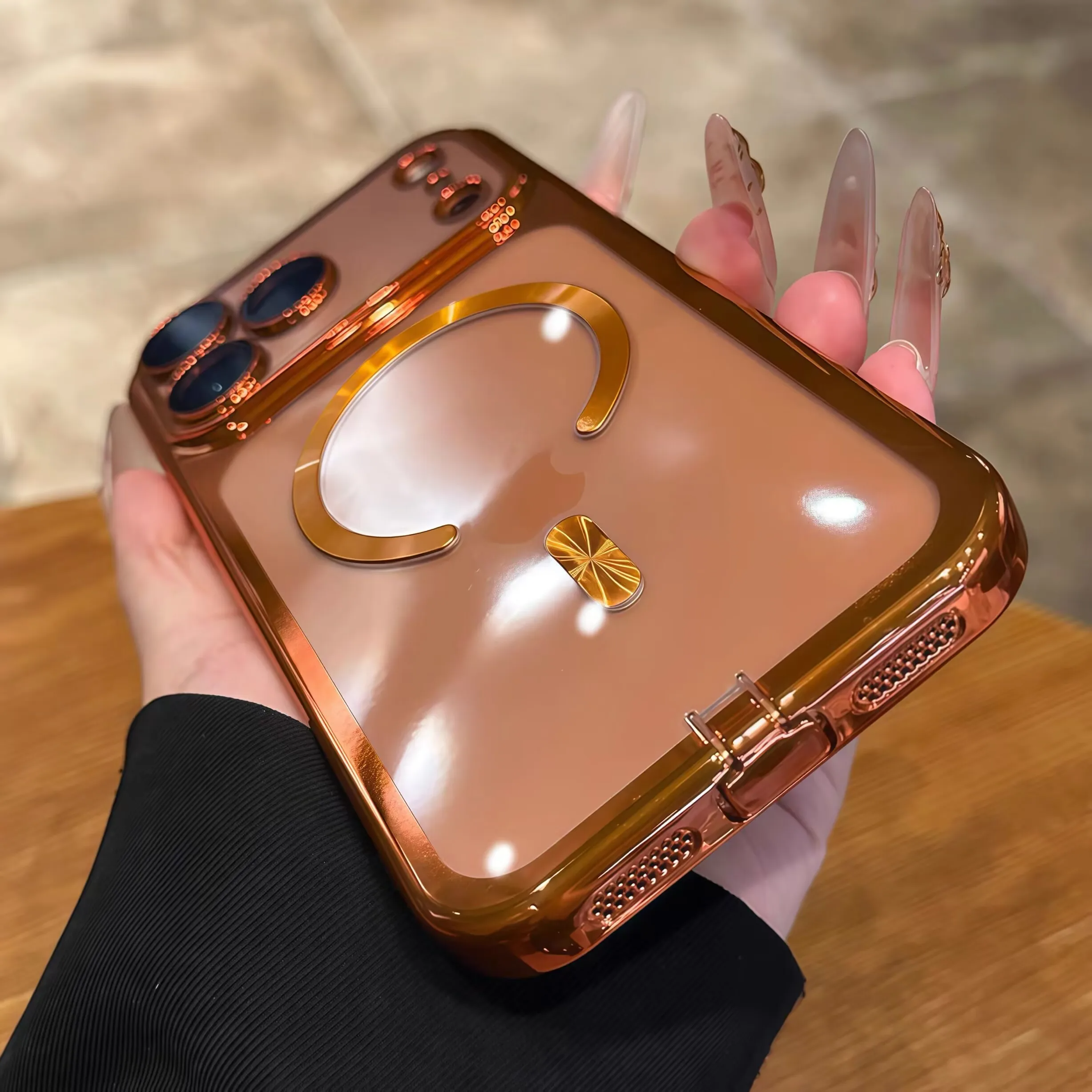 Luxury Clear Plating iPhone Case — MagSafe Wireless Charging Compatible, Shockproof Soft Acrylic Bumper Cover