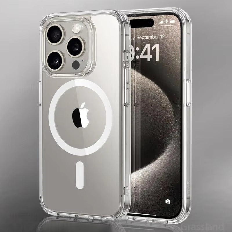 Luxury iPhone Case — MagSafe Clear Shockproof Acrylic Cover with Anti-Fingerprint Anti-Scratch Slim Transparent Design