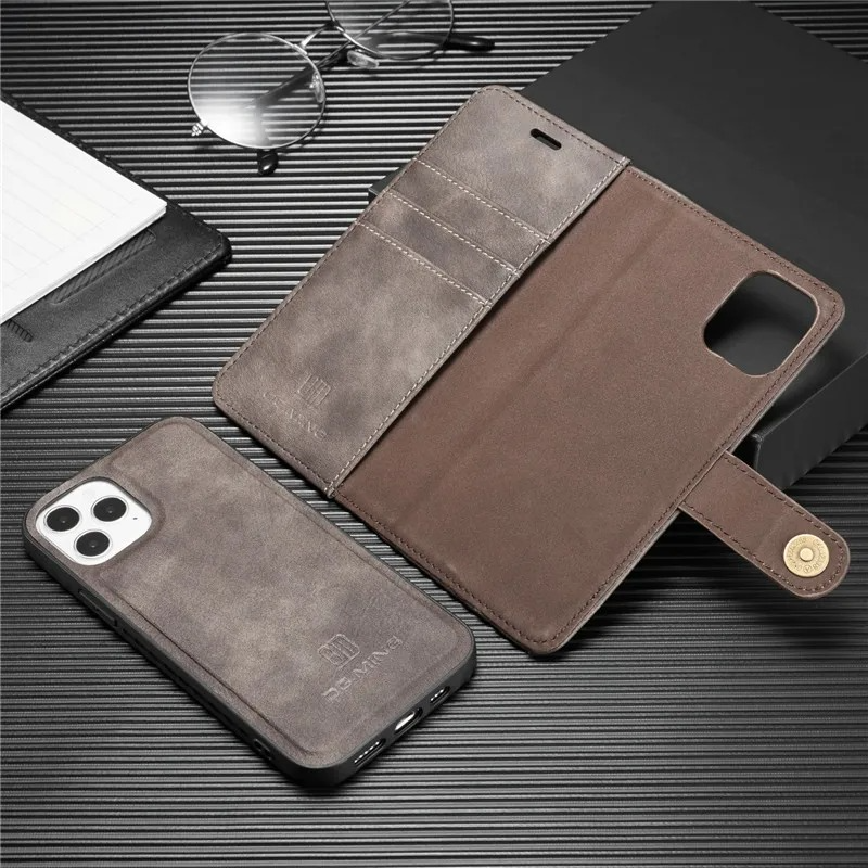 Luxury Detachable Magnetic Leather iPhone Wallet Case — Dual Layer, Shockproof, Anti-Fingerprint, Heavy Duty, Matte Finish, With Card Holder & Holder Slot