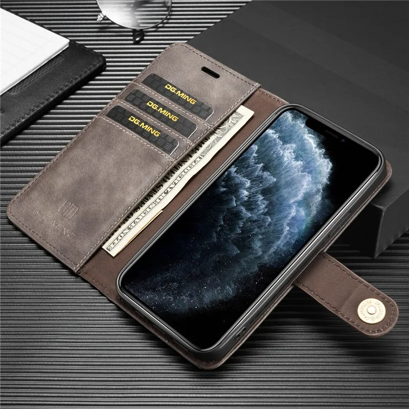 Luxury Detachable Magnetic Leather iPhone Wallet Case — Dual Layer, Shockproof, Anti-Fingerprint, Heavy Duty, Matte Finish, With Card Holder & Holder Slot