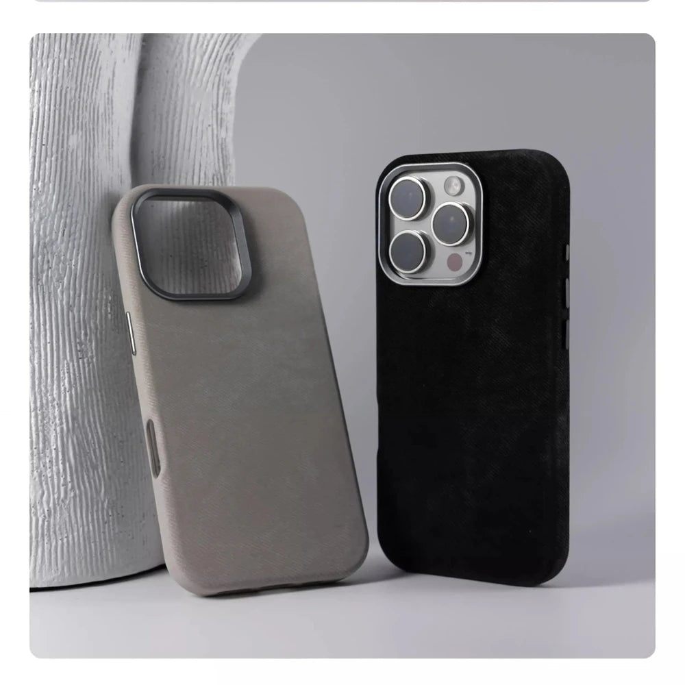 Luxury Fiber Leather iPhone Case — Full Coverage MagSafe Compatible, Shockproof, Anti-Fingerprint, Anti-Scratch, Dustproof, Non-Slip, Wireless Charging