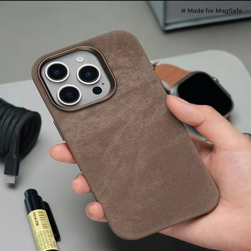 Luxury Fiber Leather iPhone Case — Full Coverage MagSafe Compatible, Shockproof, Anti-Fingerprint, Anti-Scratch, Dustproof, Non-Slip, Wireless Charging