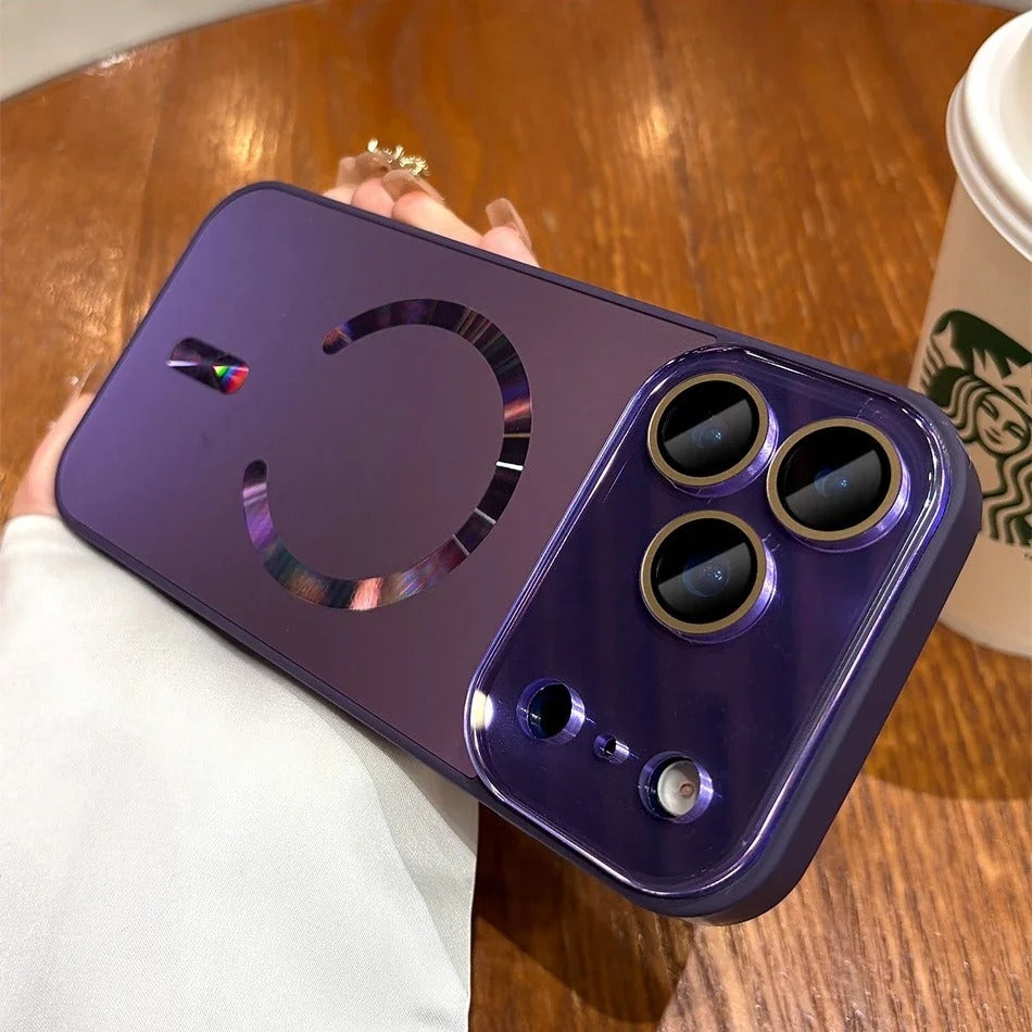 Luxury iPhone Case — Flowing Light MagSafe Big-Window Magnetic Shockproof Cover, Lightweight, Full Protection, Anti-Scratch Plain Design