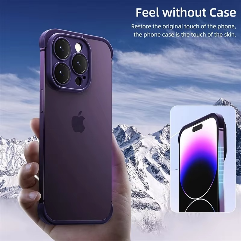Luxury Frameless Silicone iPhone Case — Bumper Cover with Lens Protection, Shockproof, Anti-Fingerprint, Dustproof, Lightweight Full Corner Protection