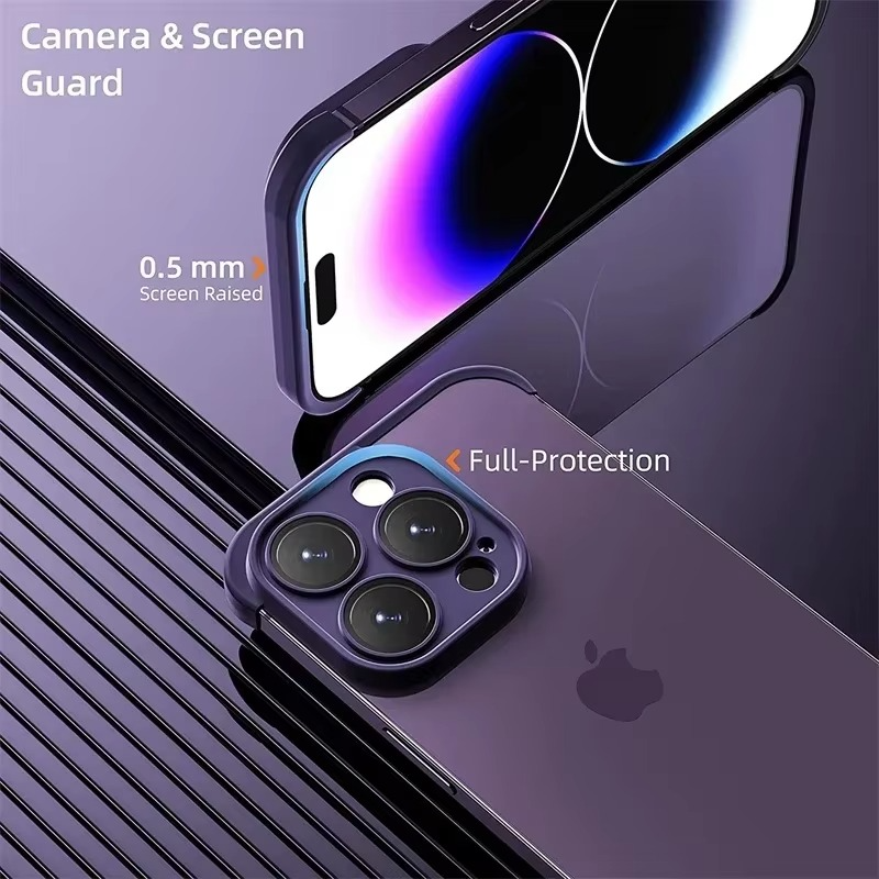 Luxury Frameless Silicone iPhone Case — Bumper Cover with Lens Protection, Shockproof, Anti-Fingerprint, Dustproof, Lightweight Full Corner Protection