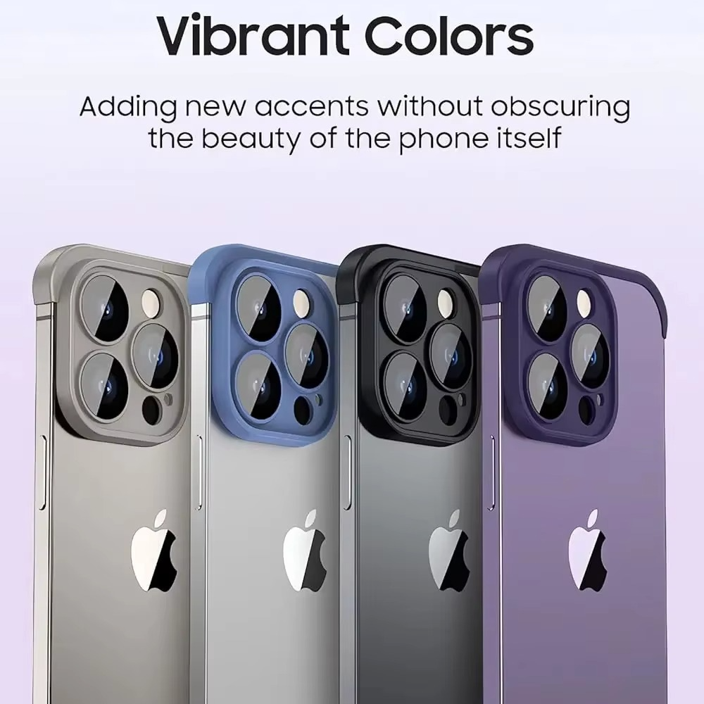 Luxury Frameless Silicone iPhone Case — Bumper Cover with Lens Protection, Shockproof, Anti-Fingerprint, Dustproof, Lightweight Full Corner Protection