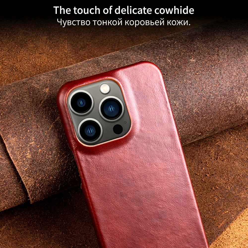 Luxury Genuine Leather iPhone Case — Half-Wrapped Anti-Scratch Dustproof Cover, Vintage Retro Business Style, Lightweight Non-Slip Design