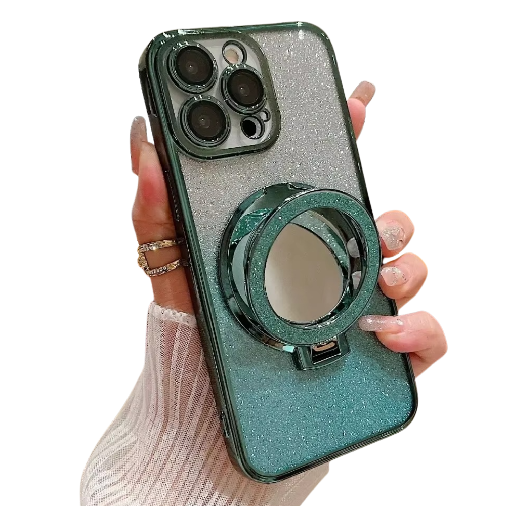 Luxury Glitter Gradient iPhone Case — MagSafe Compatible Half-Wrapped Cover with Mirror Finish, Stand Bracket, Shockproof, Anti-Fingerprint, Anti-Scratch