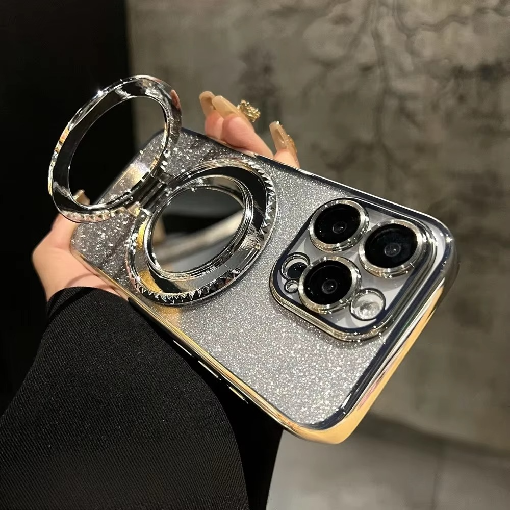 Luxury Glitter Gradient iPhone Case — MagSafe Compatible Half-Wrapped Cover with Mirror Finish, Stand Bracket, Shockproof, Anti-Fingerprint, Anti-Scratch