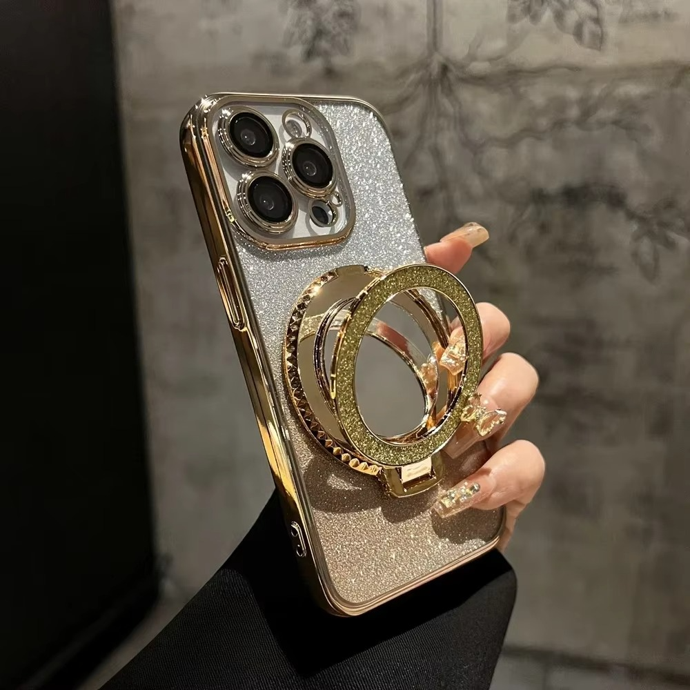Luxury Glitter Gradient iPhone Case — MagSafe Compatible Half-Wrapped Cover with Mirror Finish, Stand Bracket, Shockproof, Anti-Fingerprint, Anti-Scratch