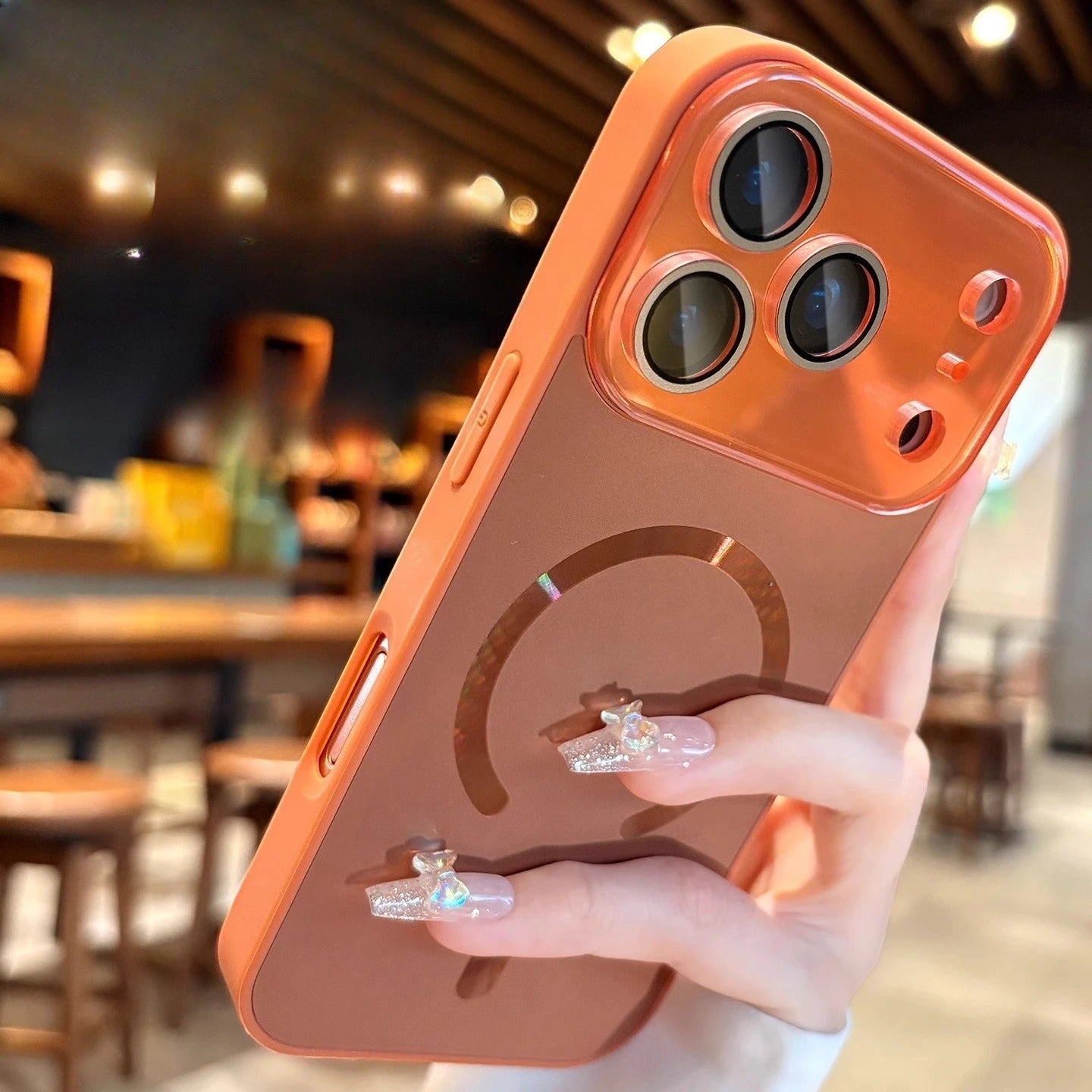 Luxury iPhone Case — Laser Camera Window MagSafe Magnetic Wireless-Charging Full Cover with Matte Glass Lens Protection, Shockproof, Anti-Fingerprint Design