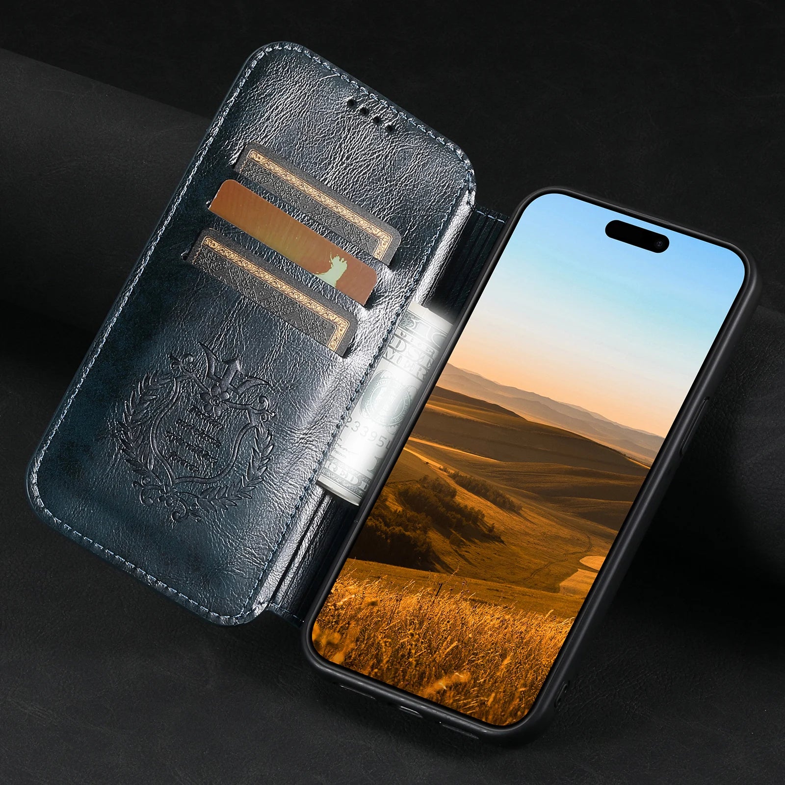 Luxury Leather Flip Wallet Phone Case for iPhone — Magnetic, Wireless Charging Compatible, Anti-Fingerprint, Dustproof, Card Holder, Kickstand, Non-Slip