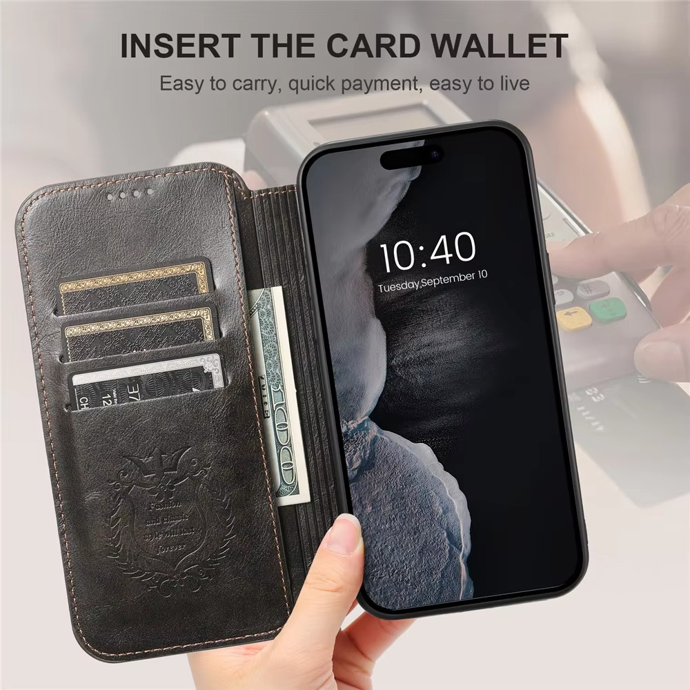Luxury Leather Flip Wallet Phone Case for iPhone — Magnetic, Wireless Charging Compatible, Anti-Fingerprint, Dustproof, Card Holder, Kickstand, Non-Slip