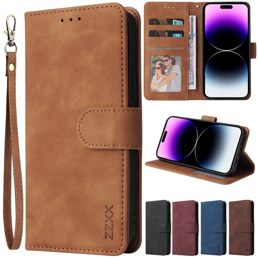 Luxury iPhone Case — Leather Magnetic Wallet Flip Cover with Card Slot Holder, Shockproof Anti-Fingerprint Anti-Scratch Non-Slip Full Protection