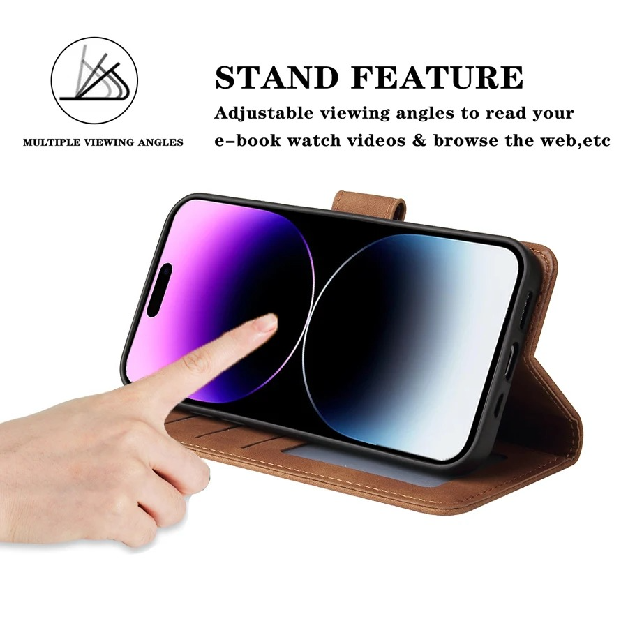 Luxury iPhone Case — Leather Magnetic Wallet Flip Cover with Card Slot Holder, Shockproof Anti-Fingerprint Anti-Scratch Non-Slip Full Protection