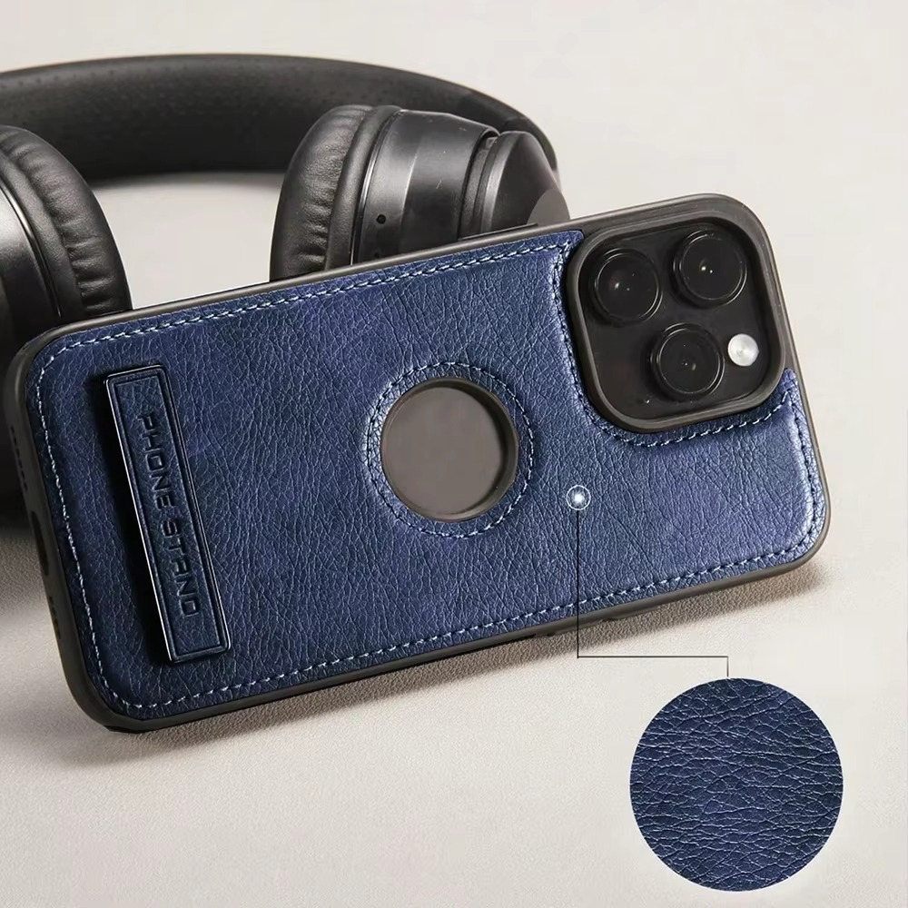 Luxury Leather iPhone Case — Kickstand Half-Wrapped Shockproof Cover, Anti-Scratch, Plain Design, Full Protection, Premium PU Leather