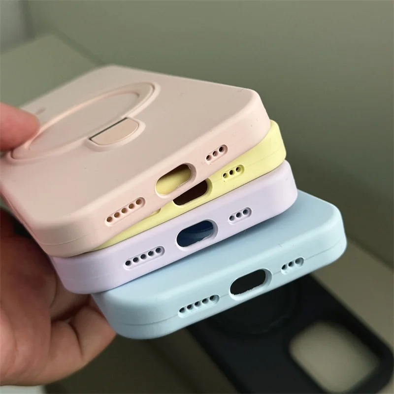 Luxury Liquid Silicone iPhone Case with Ring Holder — MagSafe Magnetic Stand, Matte Soft Bumper, Shockproof, Anti-Fingerprint, Non-Slip