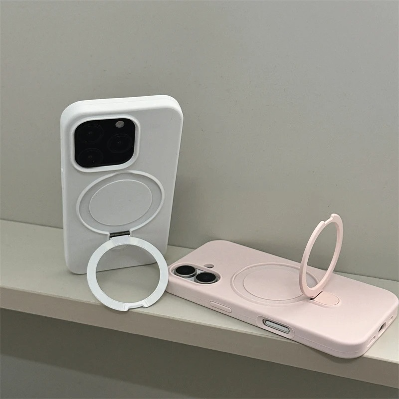 Luxury Liquid Silicone iPhone Case with Ring Holder — MagSafe Magnetic Stand, Matte Soft Bumper, Shockproof, Anti-Fingerprint, Non-Slip