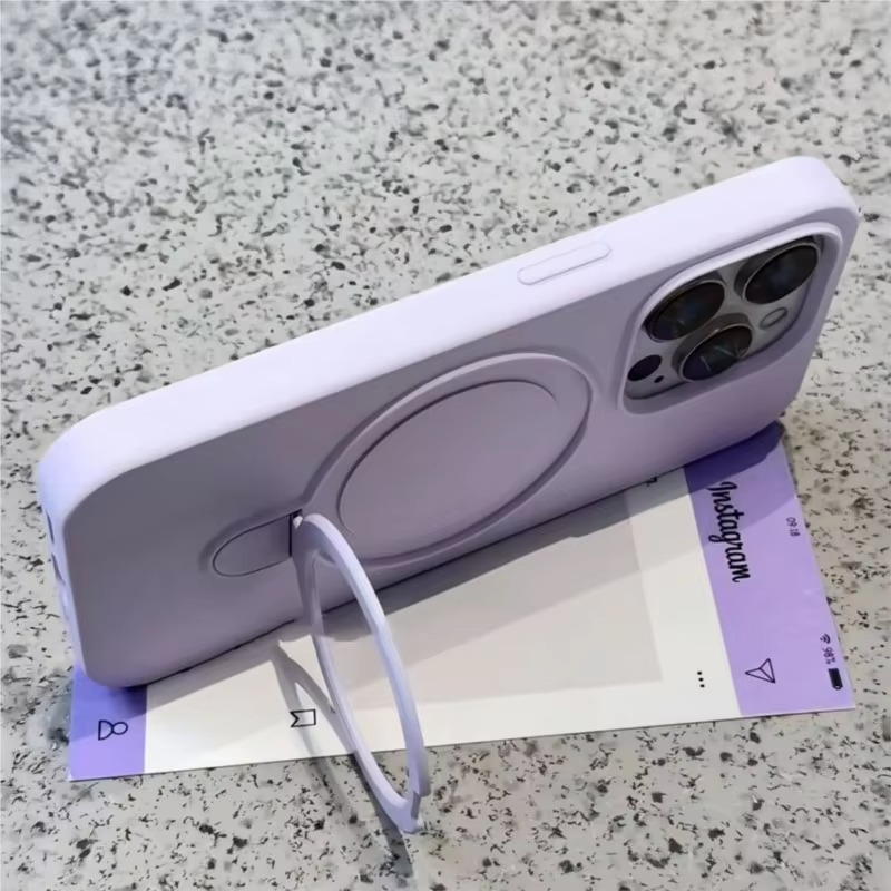 Luxury Liquid Silicone iPhone Case with Ring Holder — MagSafe Magnetic Stand, Matte Soft Bumper, Shockproof, Anti-Fingerprint, Non-Slip