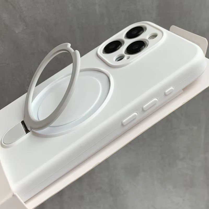 Luxury Liquid Silicone iPhone Case with Ring Holder — MagSafe Magnetic Stand, Matte Soft Bumper, Shockproof, Anti-Fingerprint, Non-Slip