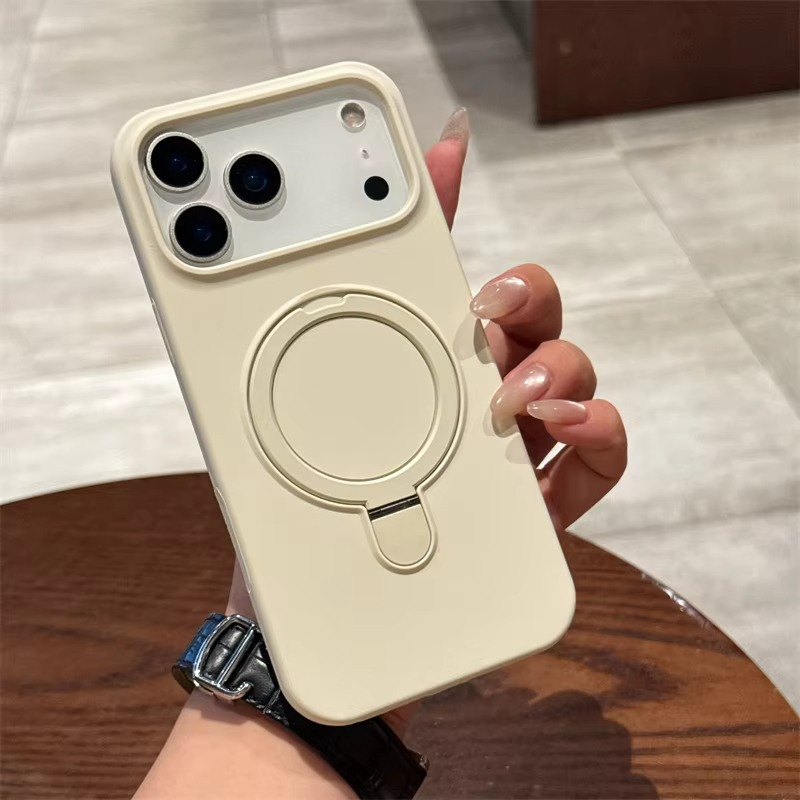 Luxury Liquid Silicone iPhone Case with Ring Holder — MagSafe Magnetic Stand, Matte Soft Bumper, Shockproof, Anti-Fingerprint, Non-Slip