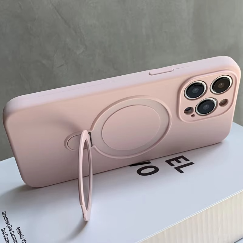 Luxury Liquid Silicone iPhone Case with Ring Holder — MagSafe Magnetic Stand, Matte Soft Bumper, Shockproof, Anti-Fingerprint, Non-Slip