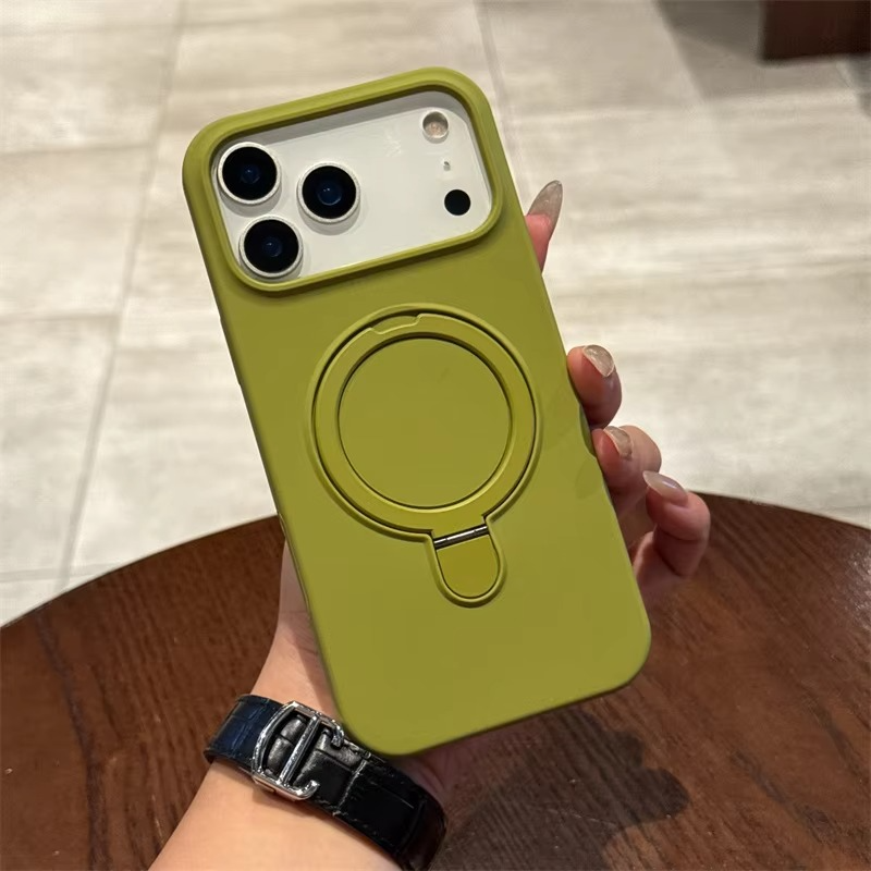 Luxury Liquid Silicone iPhone Case with Ring Holder — MagSafe Magnetic Stand, Matte Soft Bumper, Shockproof, Anti-Fingerprint, Non-Slip