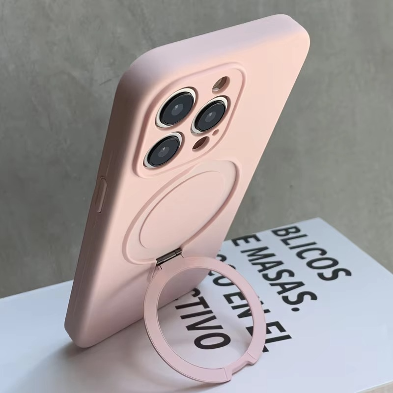 Luxury Liquid Silicone iPhone Case with Ring Holder — MagSafe Magnetic Stand, Matte Soft Bumper, Shockproof, Anti-Fingerprint, Non-Slip