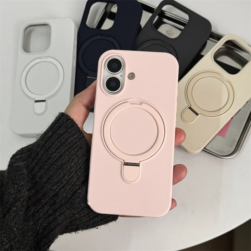 Luxury Liquid Silicone iPhone Case with Ring Holder — MagSafe Magnetic Stand, Matte Soft Bumper, Shockproof, Anti-Fingerprint, Non-Slip