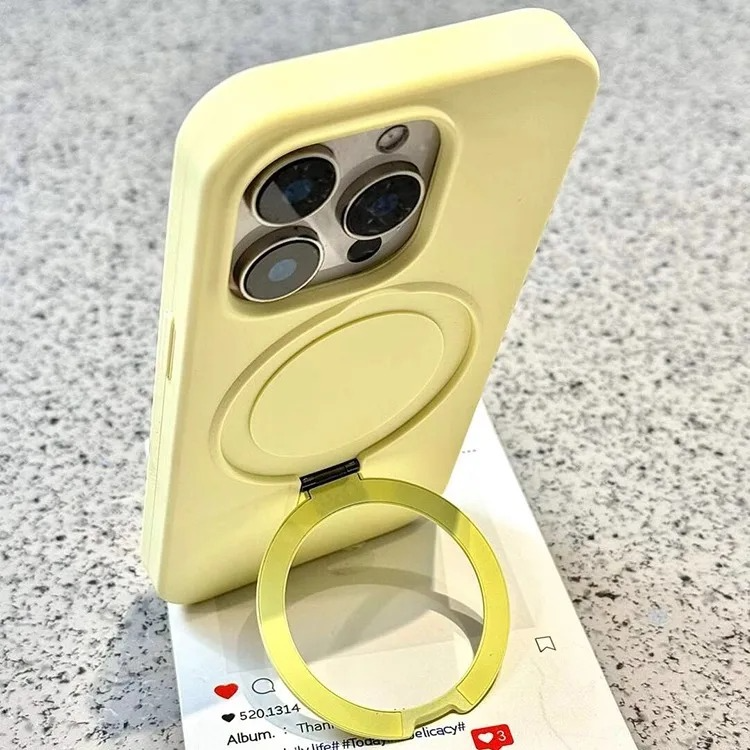 Luxury Liquid Silicone iPhone Case with Ring Holder — MagSafe Magnetic Stand, Matte Soft Bumper, Shockproof, Anti-Fingerprint, Non-Slip