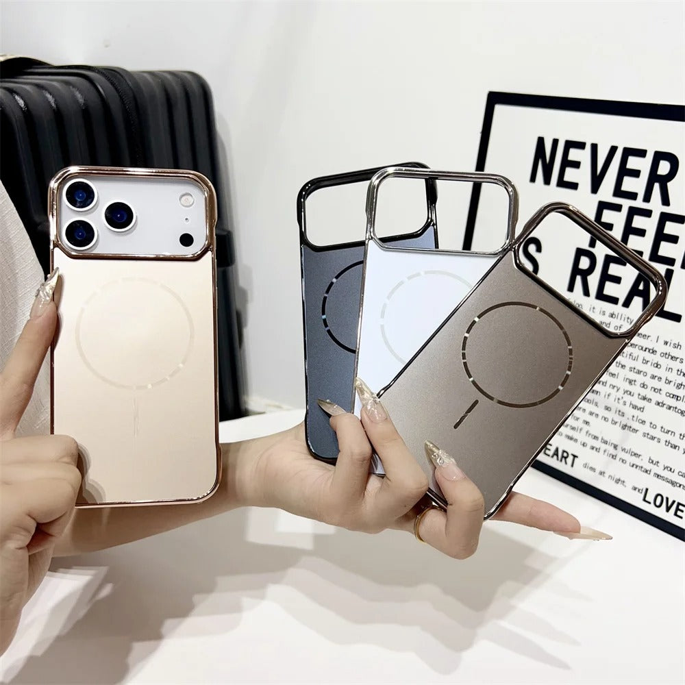 Luxury iPhone Case — MagSafe Slim Frameless Frosted Shockproof Cover with Plating Finish, Anti-Slip and Scratch-Resistant Design