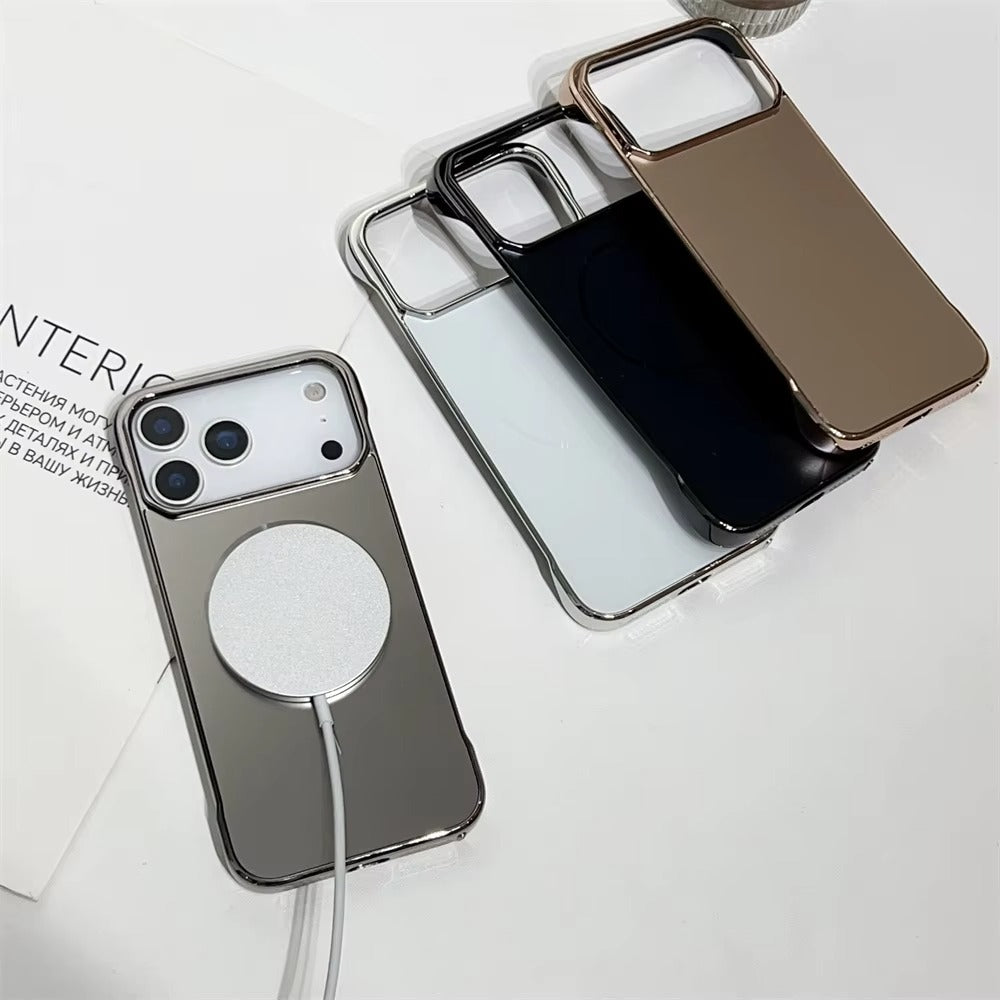 Luxury iPhone Case — MagSafe Slim Frameless Frosted Shockproof Cover with Plating Finish, Anti-Slip and Scratch-Resistant Design