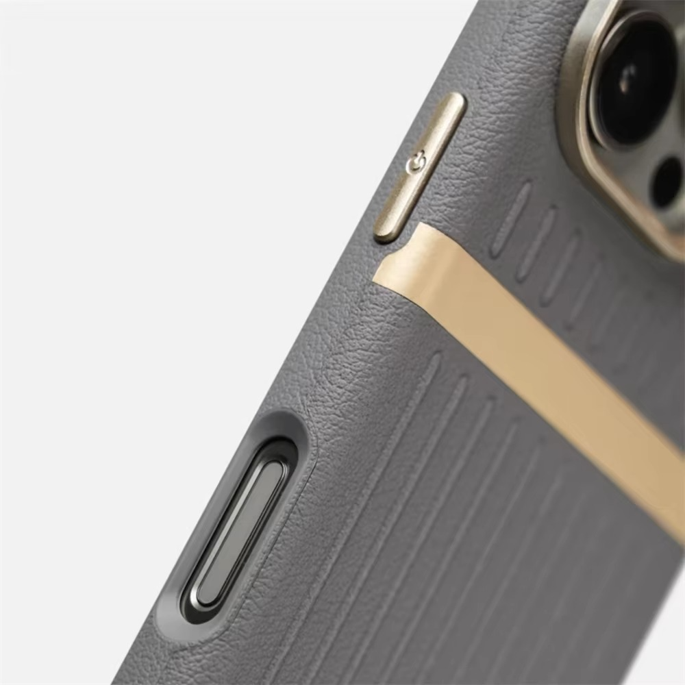 Luxury MagSafe Leather iPhone Case — 3D Stripe Shockproof Full Coverage with Alloy Lens Protection, Anti-Fingerprint Matte Texture Design