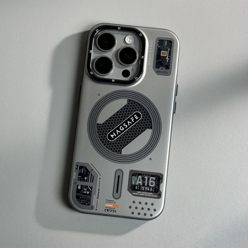 Luxury MagSafe Shockproof iPhone Case — High-Tech Geometric Hard PC Back, Anti-Fingerprint Matte Grip, Wireless Charging Compatible