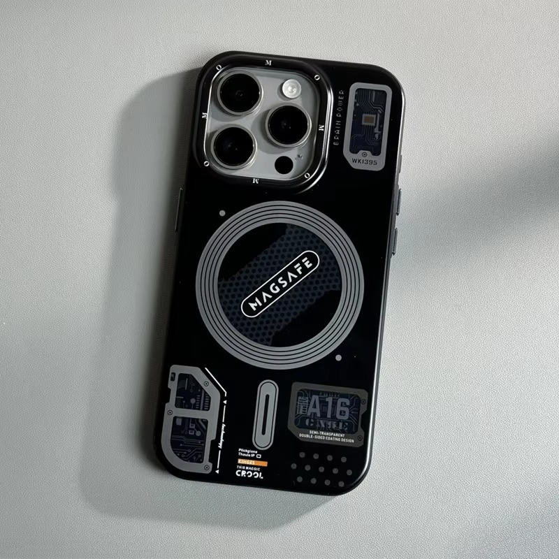 Luxury MagSafe Shockproof iPhone Case — High-Tech Geometric Hard PC Back, Anti-Fingerprint Matte Grip, Wireless Charging Compatible