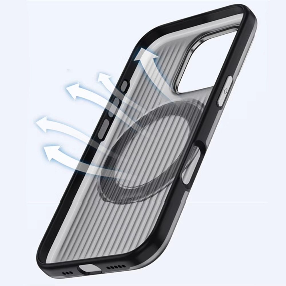 Luxury MagSafe Shockproof iPhone Case — Matte Anti-Fingerprint Plastic Cover with Corrugated Grip Stripes, 360° Rotating Metal Ring Holder, Wireless Charging Compatible