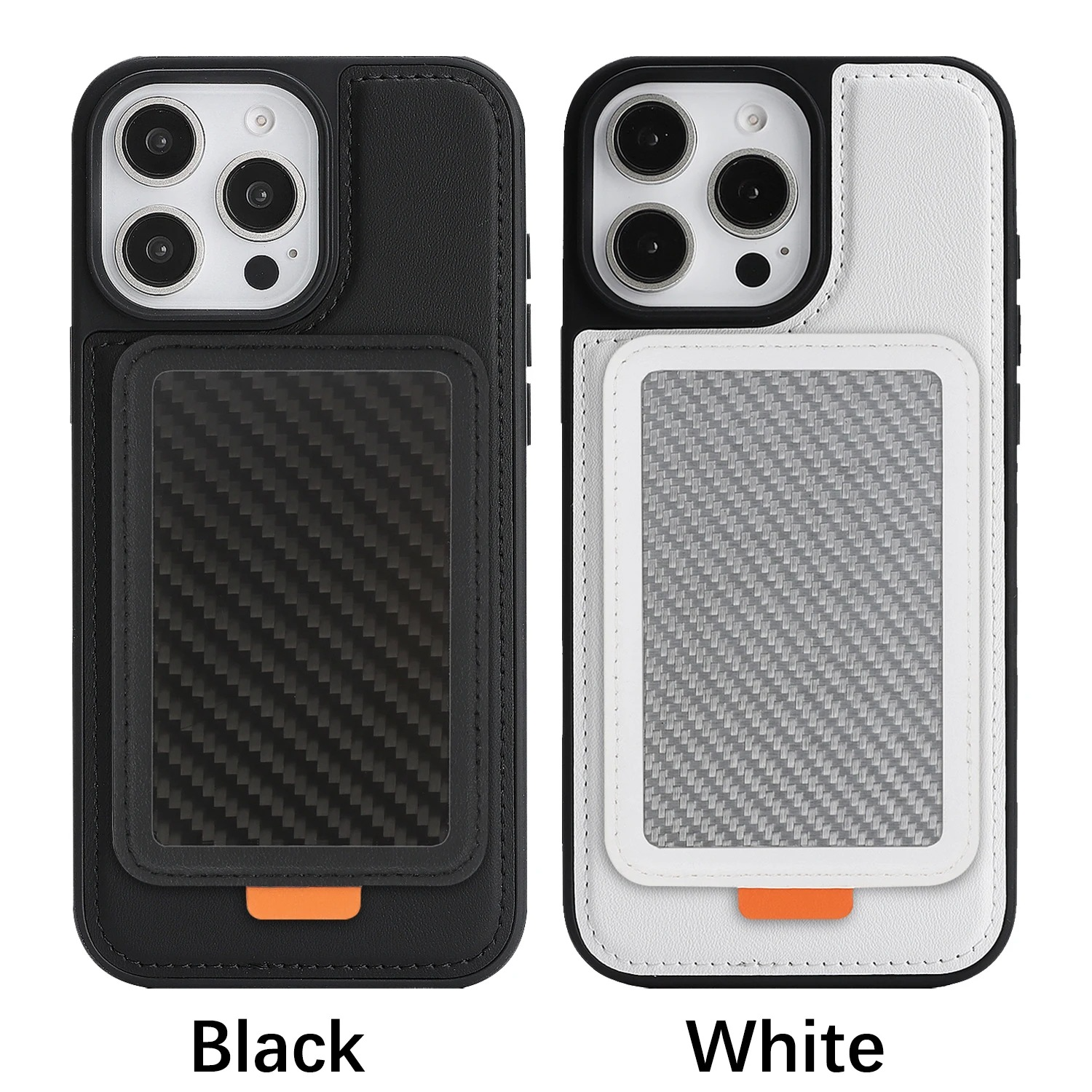 Luxury MagSafe iPhone Case Magnetic Shockproof RFID-Blocking Wallet with Card Holder, Carbon Fiber Texture, Rotating Bracket, Wireless Charging Compatible