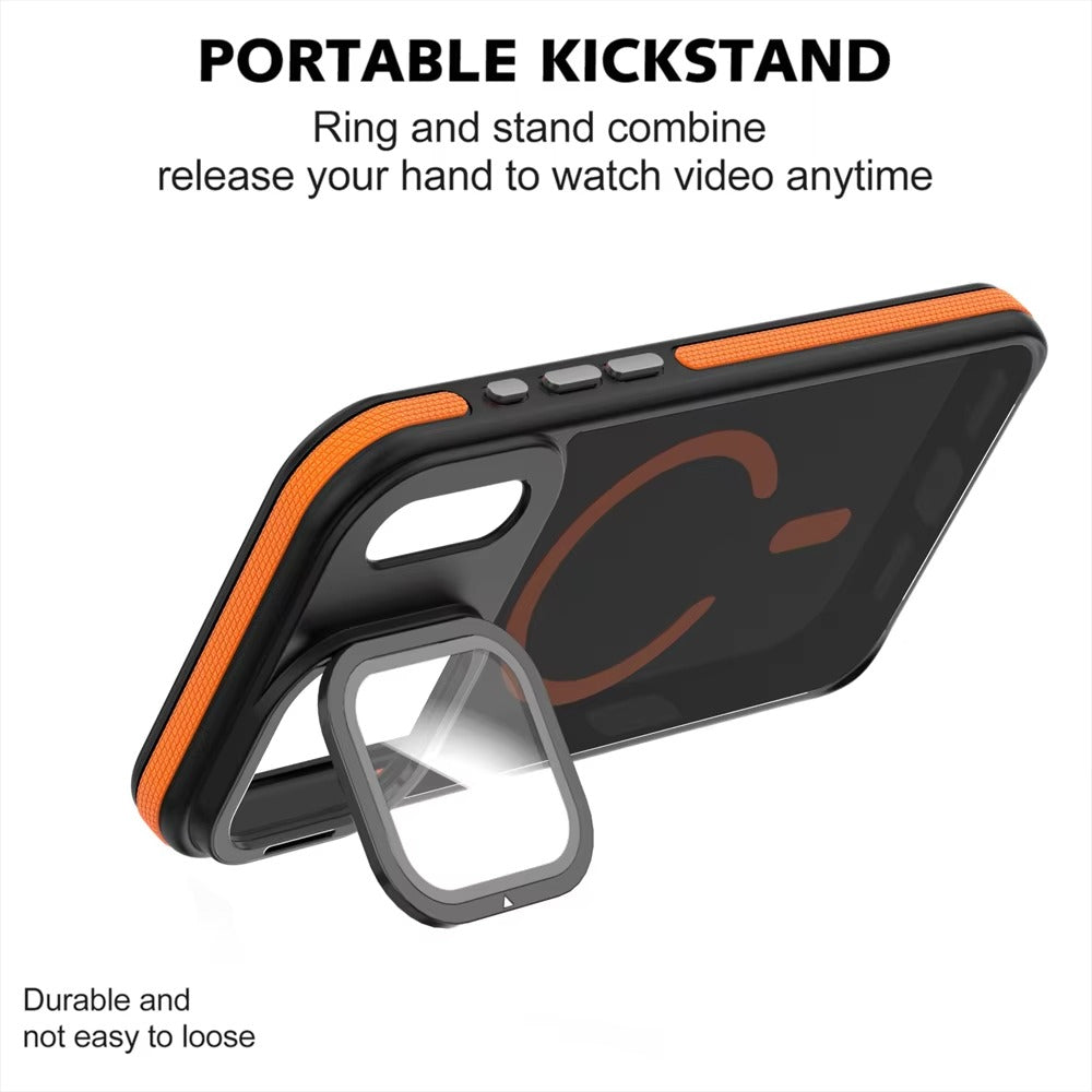 Luxury iPhone Case — MagSafe Matte Clear Magnetic TPU+PC Cover with Glass Lens Camera Protection and Built-In Stand