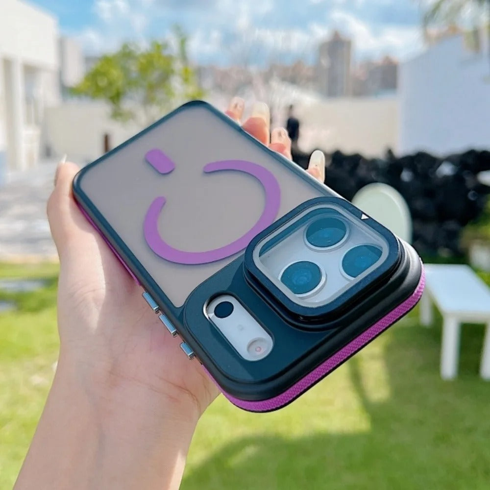 Luxury iPhone Case — MagSafe Matte Clear Magnetic TPU+PC Cover with Glass Lens Camera Protection and Built-In Stand