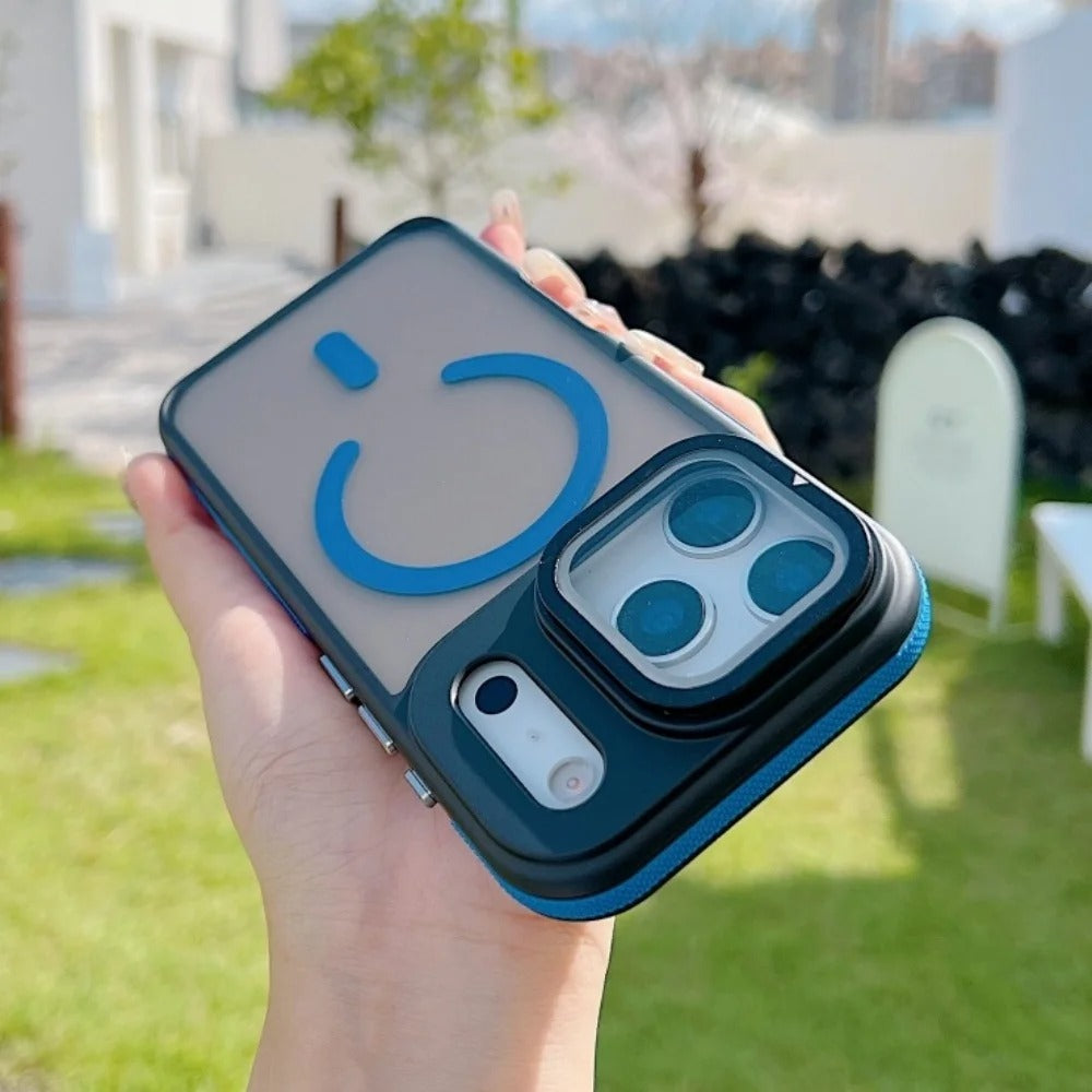 Luxury iPhone Case — MagSafe Matte Clear Magnetic TPU+PC Cover with Glass Lens Camera Protection and Built-In Stand